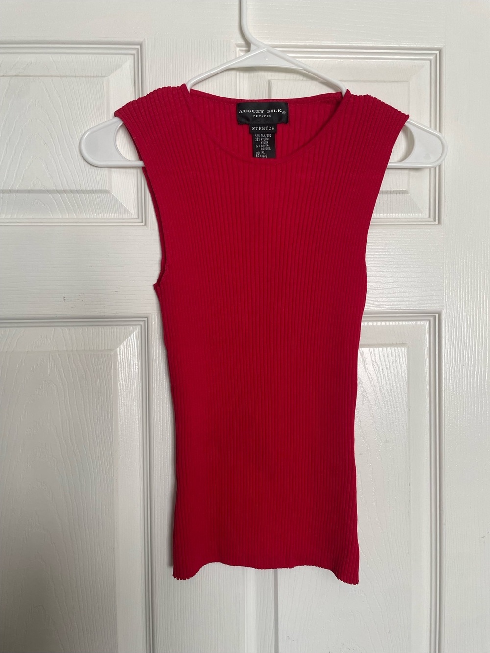 Vintage August Silk Women’s Petite Large Red Ribbed Sleeveless Knit Top